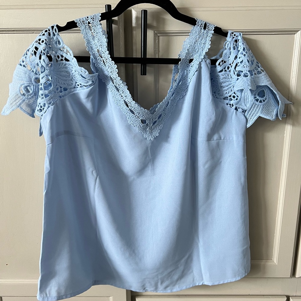 SHEIN Blue Embellished Off Shoulder Blouse